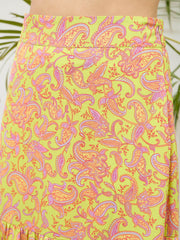 Women Neon Green Paisley Crop Top With Midi Skirt-SFSETS96498
