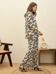 Women Beige Printed Oversize Shirt With Box Pocket Pants-SFSETS96500