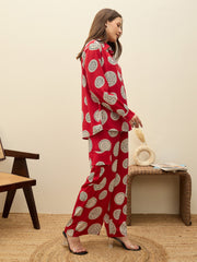 Women Maroon Printed Oversize Shirt With Box Pocket Pants-SFSETS96501