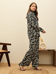 Women Black Printed Oversize Shirt With Box Pocket Pants-SFSETS96502