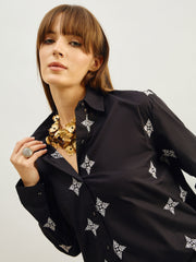 Women Black Embroidered Shirt With Straight Pants-SFSETS96505