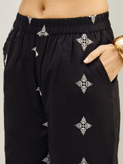 Women Black Embroidered Shirt With Straight Pants-SFSETS96505