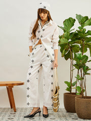 Women White Embroidered Shirt With Straight Pants-SFSETS96506
