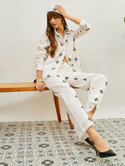 Women White Embroidered Shirt With Straight Pants-SFSETS96506