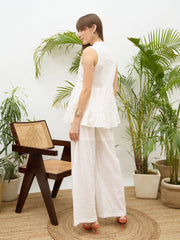 Women White Schiffli Tiered Shirt With Palazzo Pants-SFSETS96509