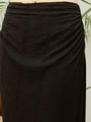 Women Black Schiffli Shirt with Skirt-SFSETS96511