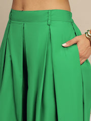 Women Green Poplin Crop Shirt With Pleated Skirt-SFSETS96521
