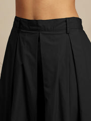 Women Black Poplin Crop Shirt With Pleated Skirt-SFSETS96522