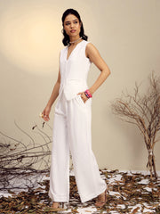 Women White Vest Top With Straight Pants-SFSETS96523