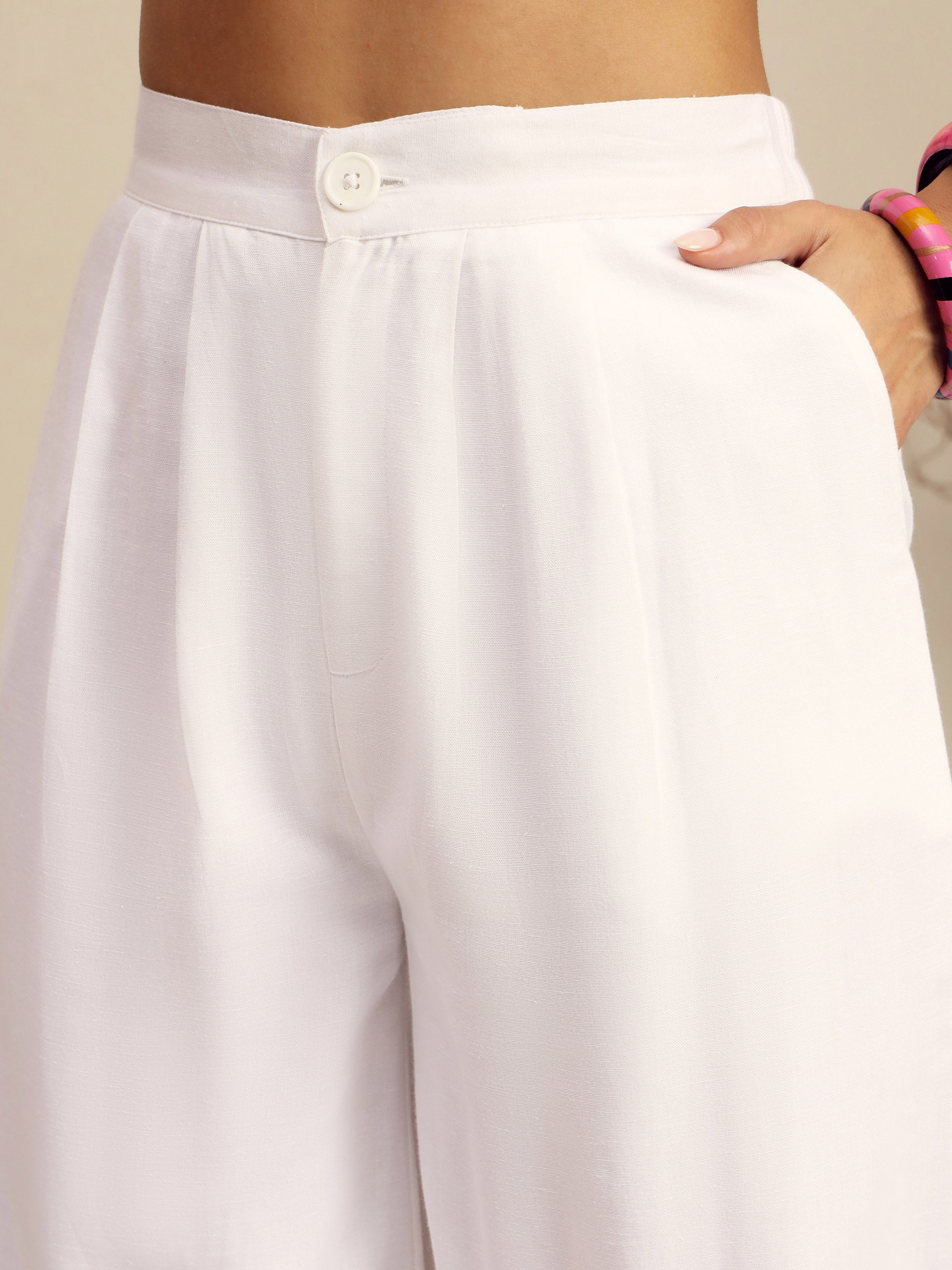 Women White Vest Top With Straight Pants-SFSETS96523