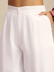 Women White Vest Top With Straight Pants-SFSETS96523