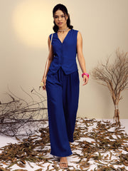 Women Navy Vest Top With Straight Pants-SFSETS96524