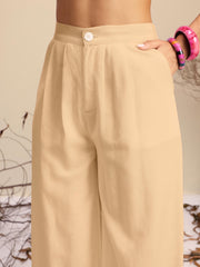 Women Beige Vest Top With Straight Pants-SFSETS96525