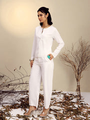 Women White Full Sleeves Top With Mom Fit Pants-SFSETS96526