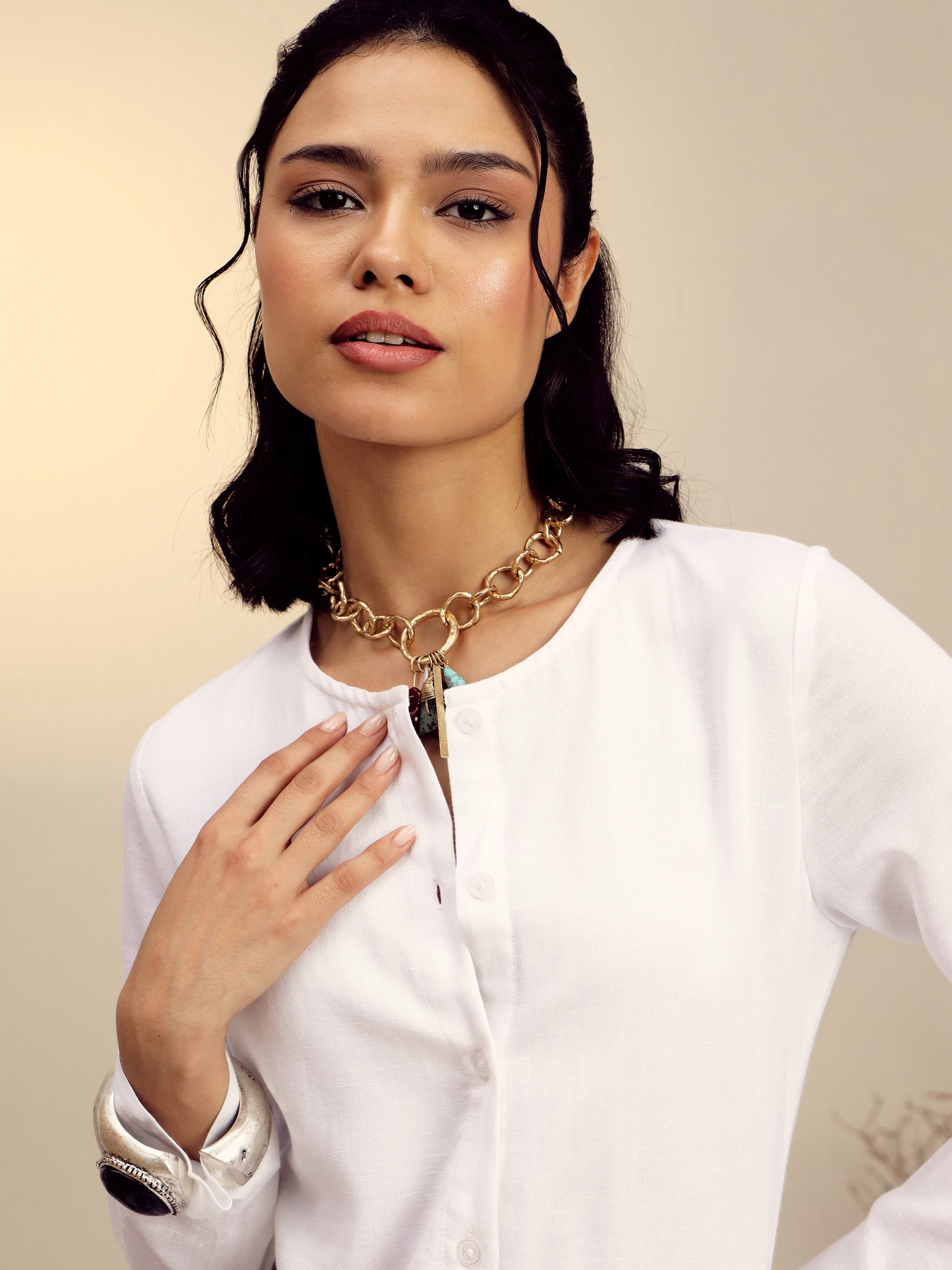 Women White Full Sleeves Top With Mom Fit Pants-SFSETS96526