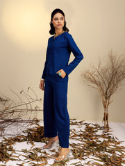 Women Navy Full Sleeves Top With Mom Fit Pants-SFSETS96527