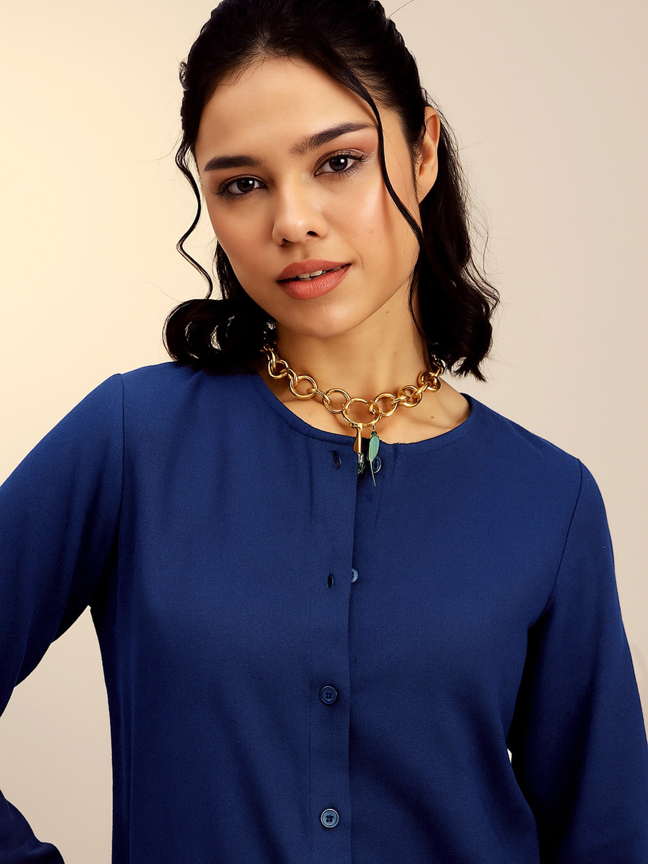 Women Navy Full Sleeves Top With Mom Fit Pants-SFSETS96527