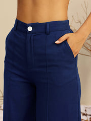 Women Navy Full Sleeves Top With Mom Fit Pants-SFSETS96527