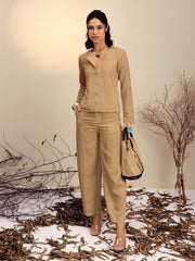 Women Beige Full Sleeves Top With Mom Fit Pants-SFSETS96528