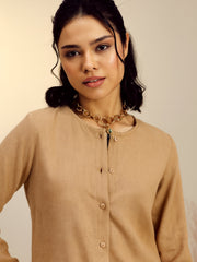 Women Beige Full Sleeves Top With Mom Fit Pants-SFSETS96528