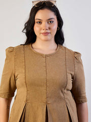 Women Brown Wash Denim Peplum Top With Straight Jeans-SFSETS96562