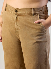 Women Brown Wash Denim Metal Button Top With Jeans-SFSETS96563