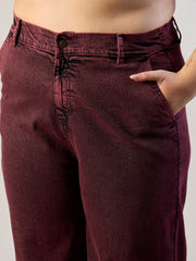 Women Red Wash Denim Metal Button Top With Jeans-SFSETS96564