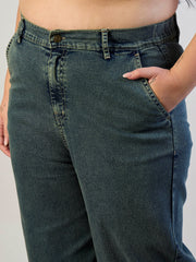 Women Olive Wash Denim Button Top With Jeans-SFSETS96565
