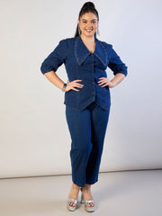 Women Blue Blast Denim Peter Pan Top With Mom Fit Jeans-SFSETS96566