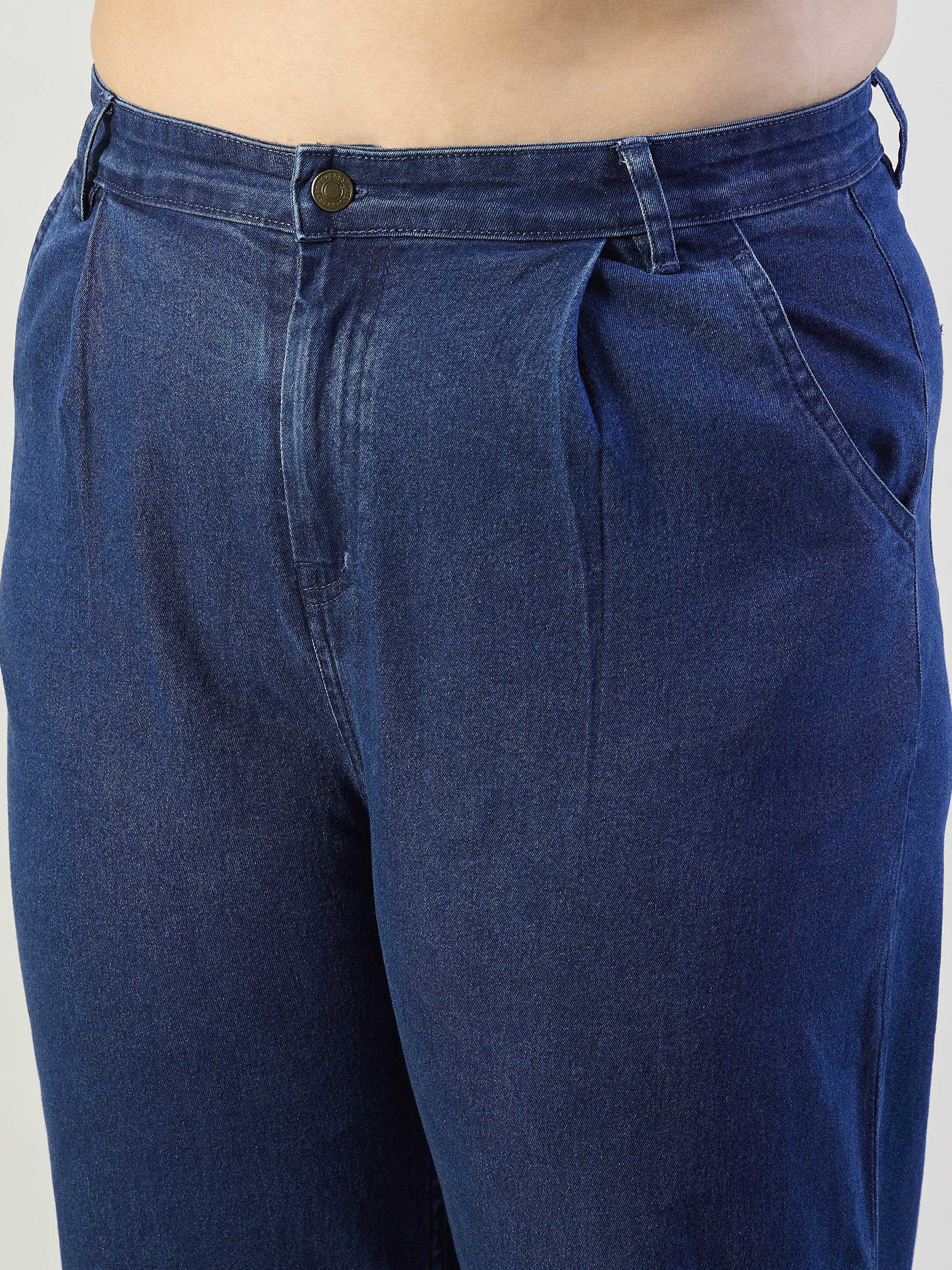 Women Blue Blast Denim Peter Pan Top With Mom Fit Jeans-SFSETS96566
