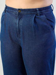 Women Blue Blast Denim Peter Pan Top With Mom Fit Jeans-SFSETS96566