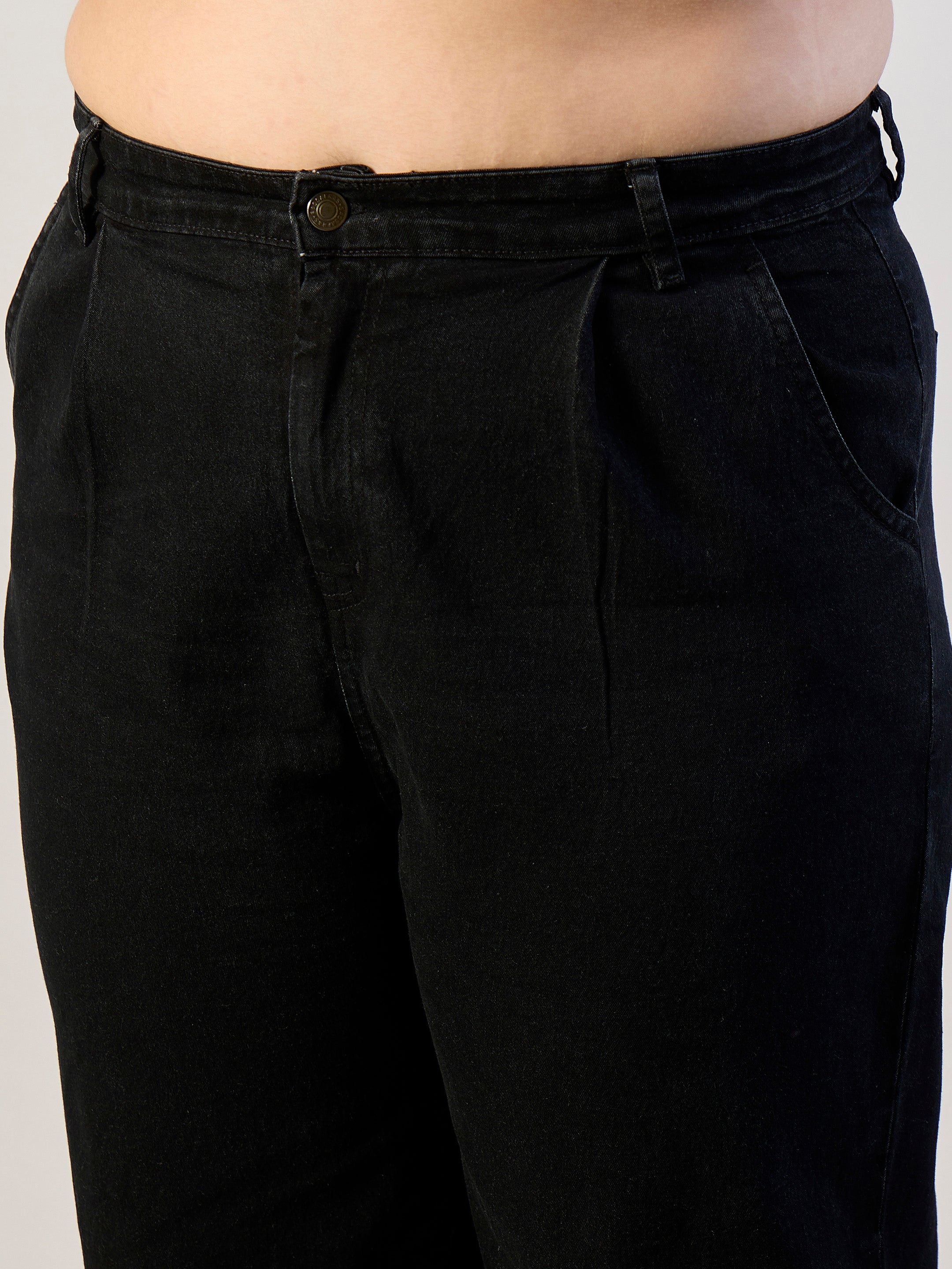 Women Jet Black Denim Peter Pan Top With Mom Fit Jeans-SFSETS96567