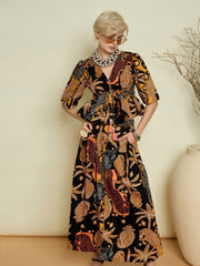 Women Black Boho Printed Peplum Top With Skirt-SFSETS96599
