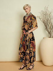 Women Black Boho Printed Peplum Top With Skirt-SFSETS96599