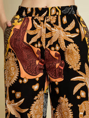 Women Black Boho Printed Shirt With Straight Pants-SFSETS96600