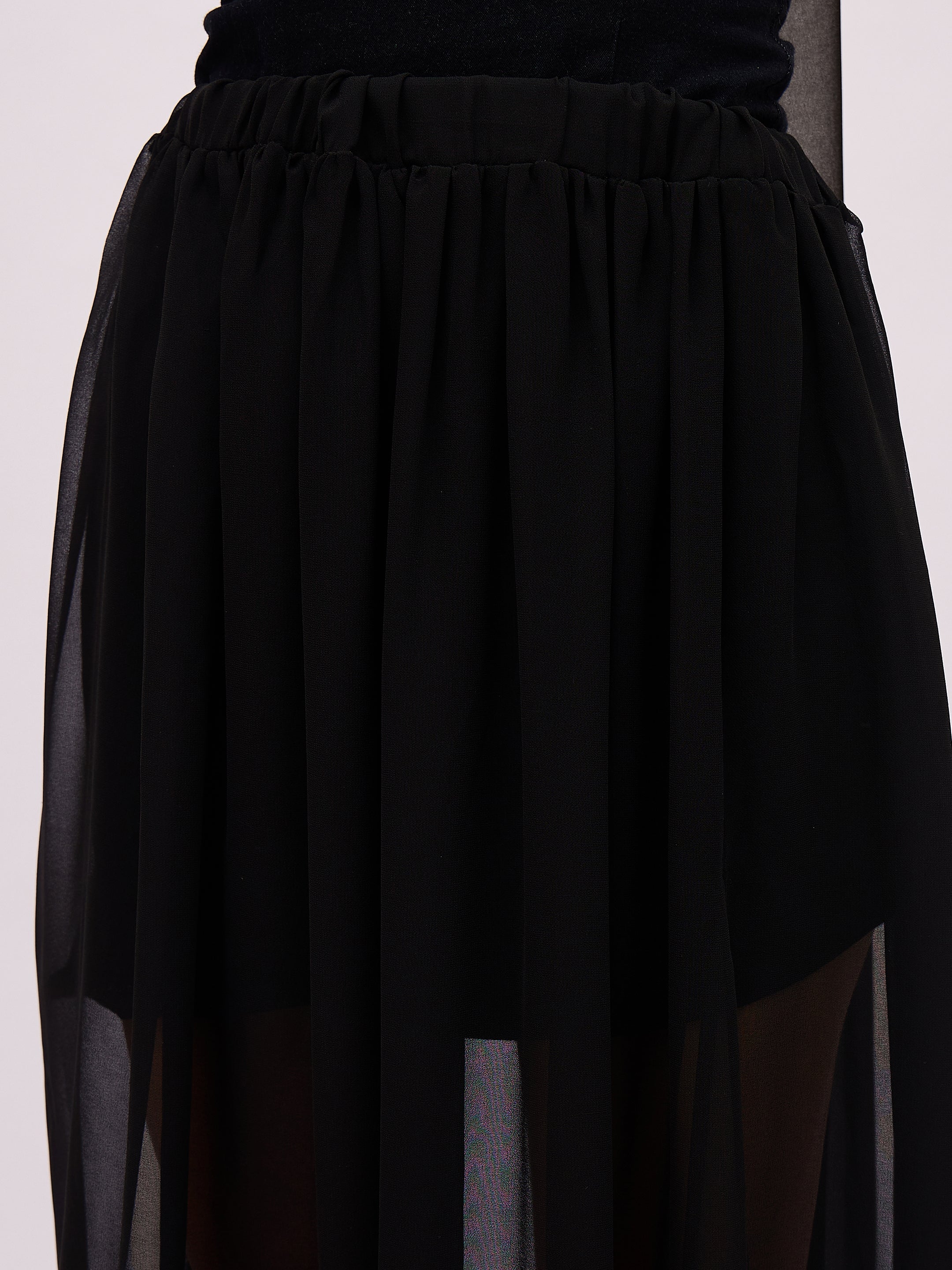 Women Jet Black Denim Tube Top With Georgette Skirt & Scarf-SFSETS96603