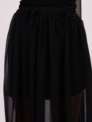 Women Jet Black Denim Tube Top With Georgette Skirt & Scarf-SFSETS96603