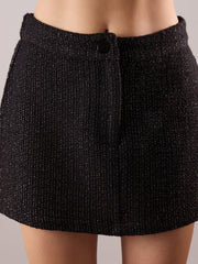 Women Black Tweed Full Sleeves Crop Blazer With Mini Skirt-SFSETS96604