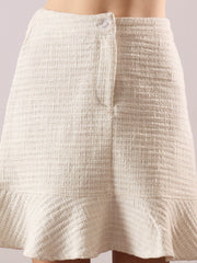 Women White Tweed Waist Top With Flared Mini Skirt-SFSETS96607