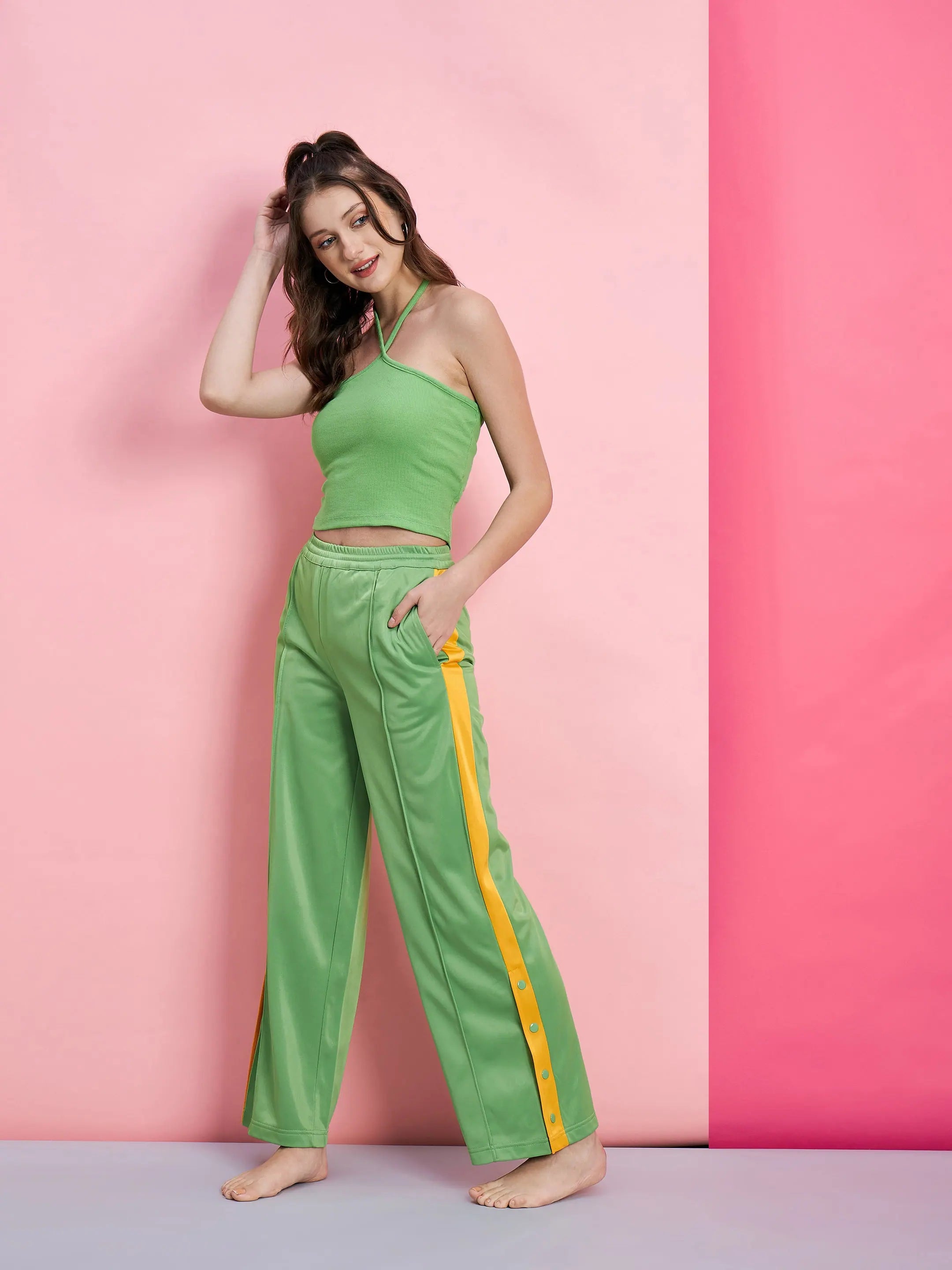 Green Women's Cotton Jumpsuit Set | Solid Halter Top & Pants