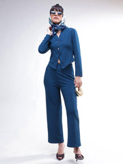 Women Navy Button Down Full Sleeve Top With Track Pants
