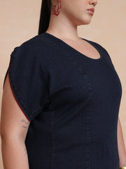 Women Navy Wash Denim Top With Flared Jeans