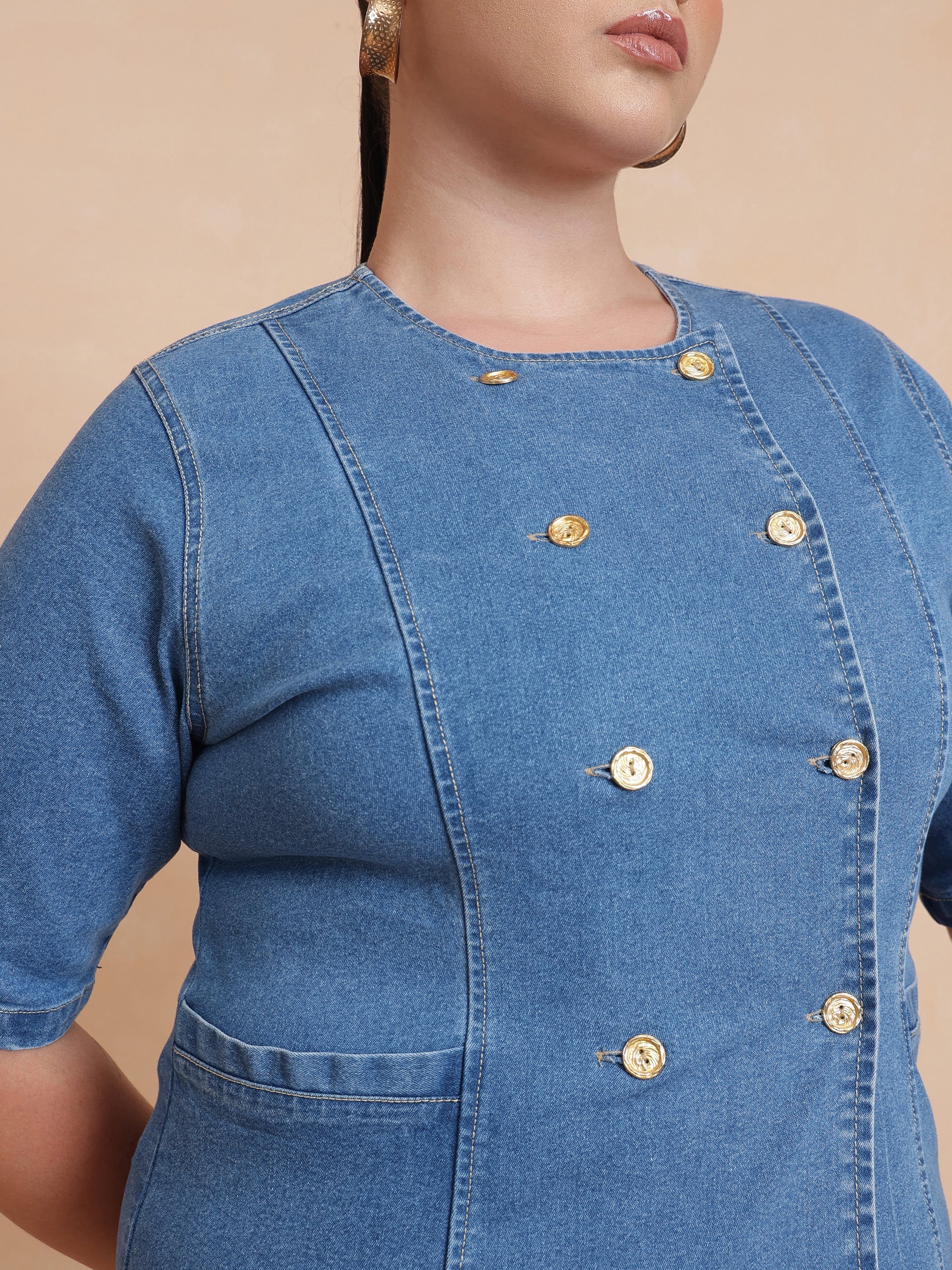 DesiQlo Blue Front Button Top With Bell Bottom Jeans - Blue