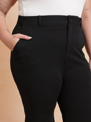 Women Black Front Button Top With Bell Bottom Pants