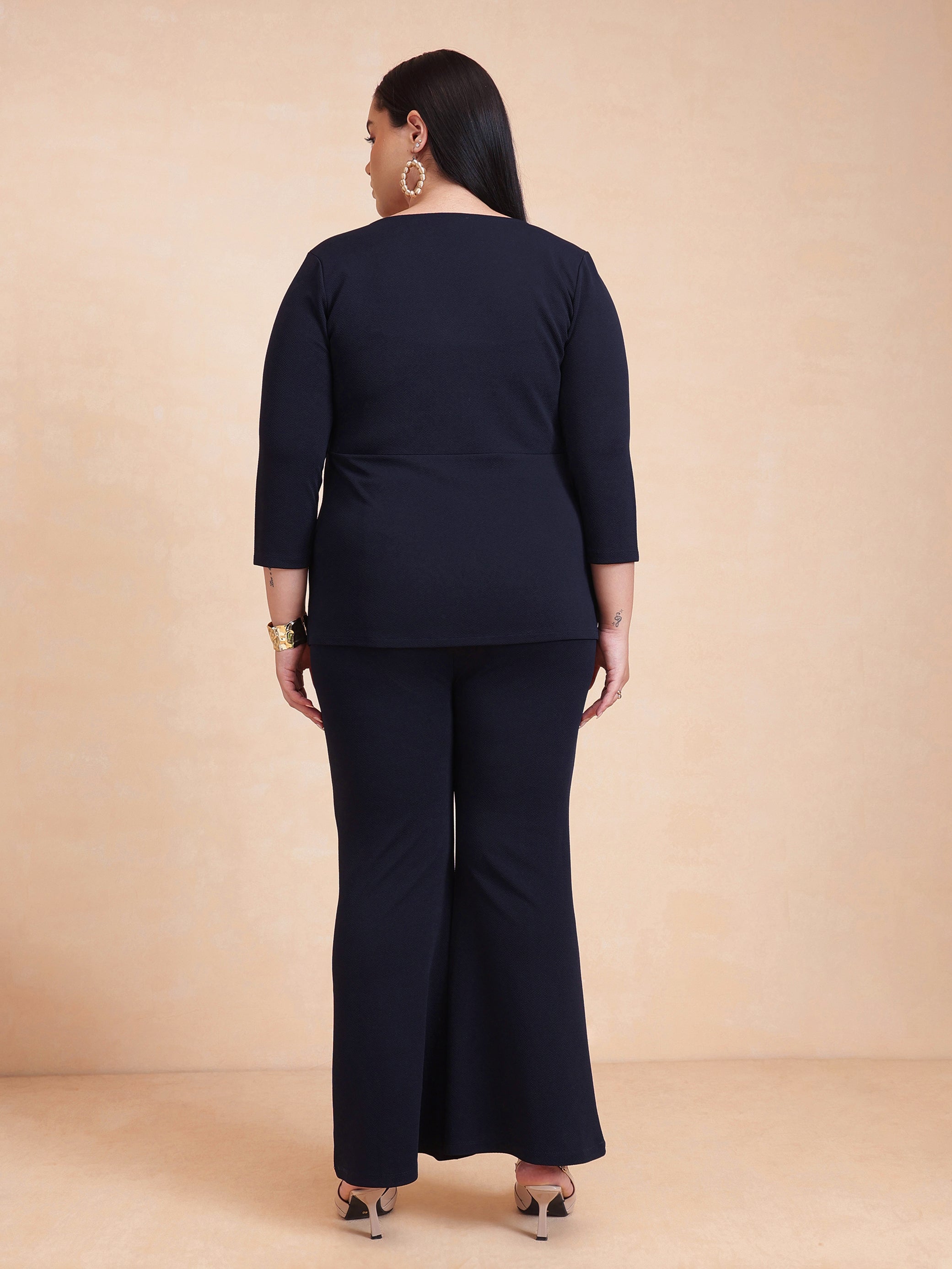 DesiQlo Navy Front Button Top With Pants - Navy Blue