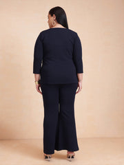 Women Navy Front Button Top With Pants
