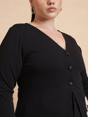 Women Black Front Button Top With Pants
