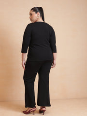 Women Black Front Button Top With Pants
