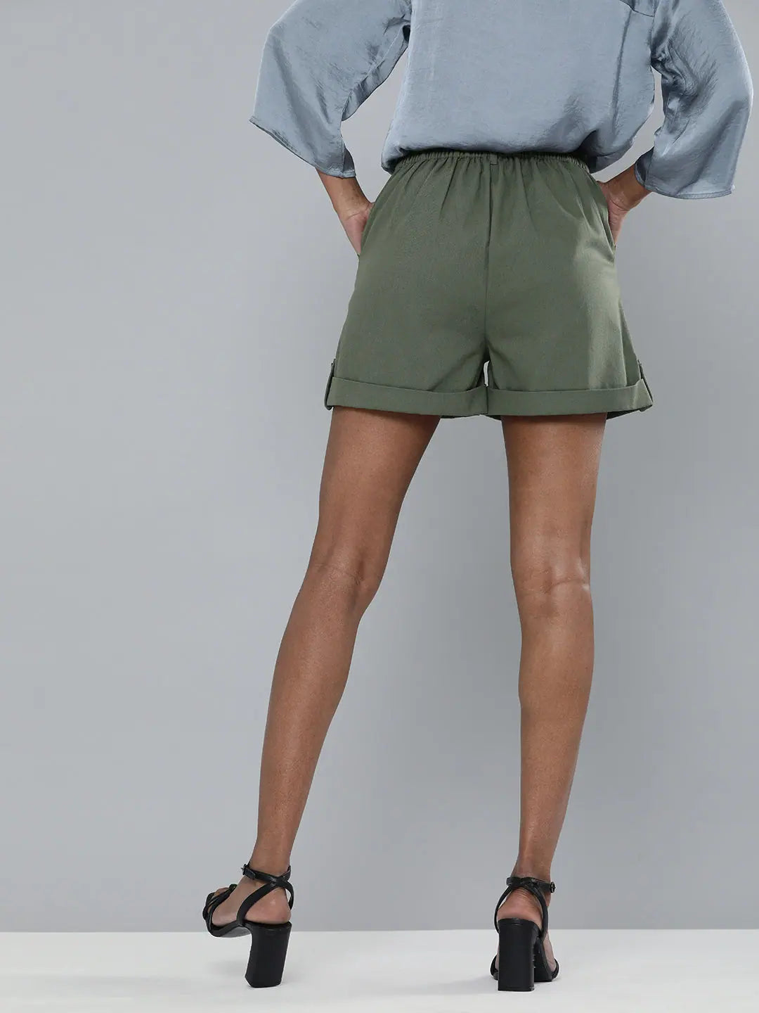 Olive Front Button Shorts - Cotton Twill Comfort Fit