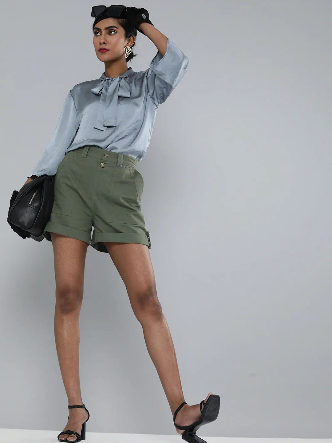 Olive Front Button Shorts - Cotton Twill Comfort Fit